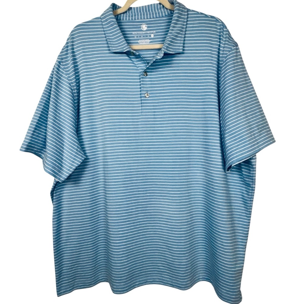 Southern Proper Perdido Stripe Polo Coastal Blue White Size XXLarge